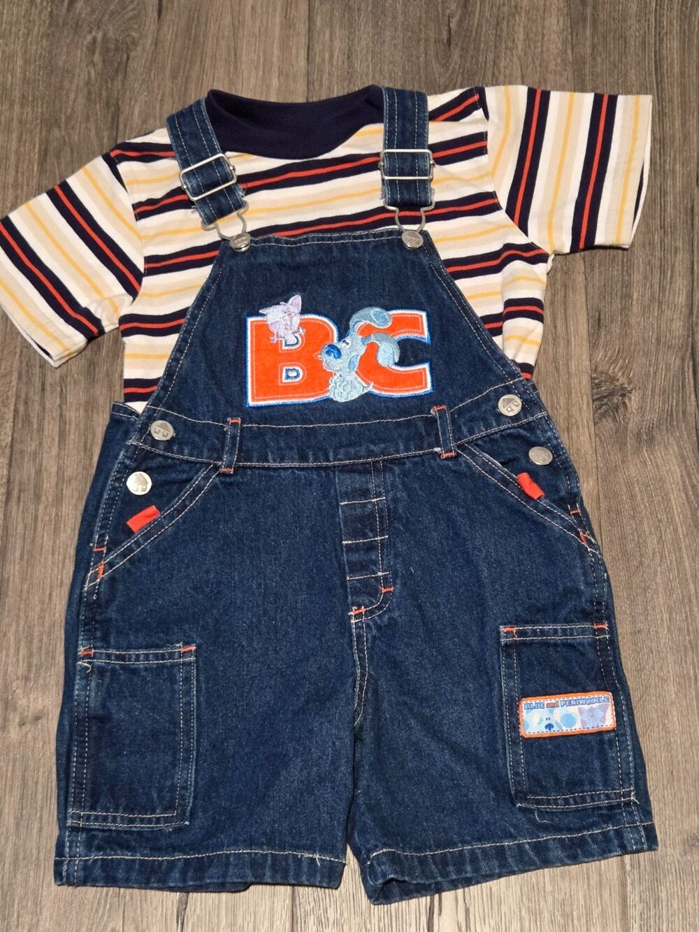 Vintage RARE Y2K Blues Clues Blue Denim Overalls & Shirt Set Embroidered Size 3T